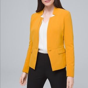 WHBM SINGLE BUTTON FLARED PEPLUM BLAZER HONEY CITRINE MUSTARD YELLOW SZ 4 EUC